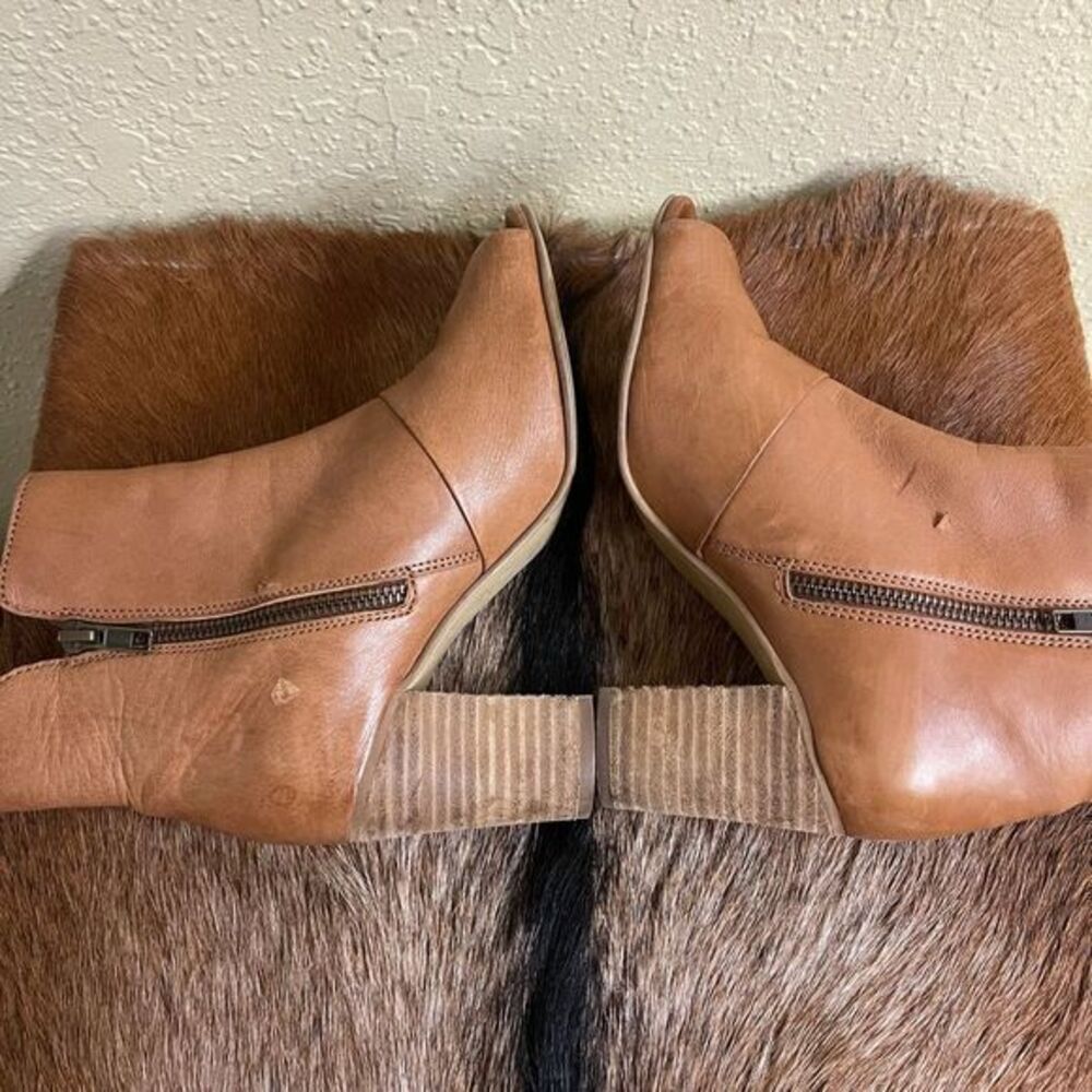 Diba True Womens 7.5 Leather Block Heel Open Toe Ankle Boots Brown Anthropologie - Picture 5 of 7